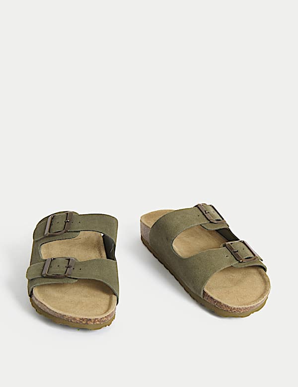 Suede Buckle Footbed Mules - GR