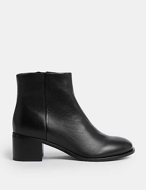 Marks Spencer Leather Block Heel Ankle Boots Black 8
