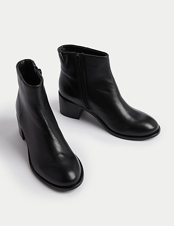 Leren enkellaarsjes met blokhak - NL