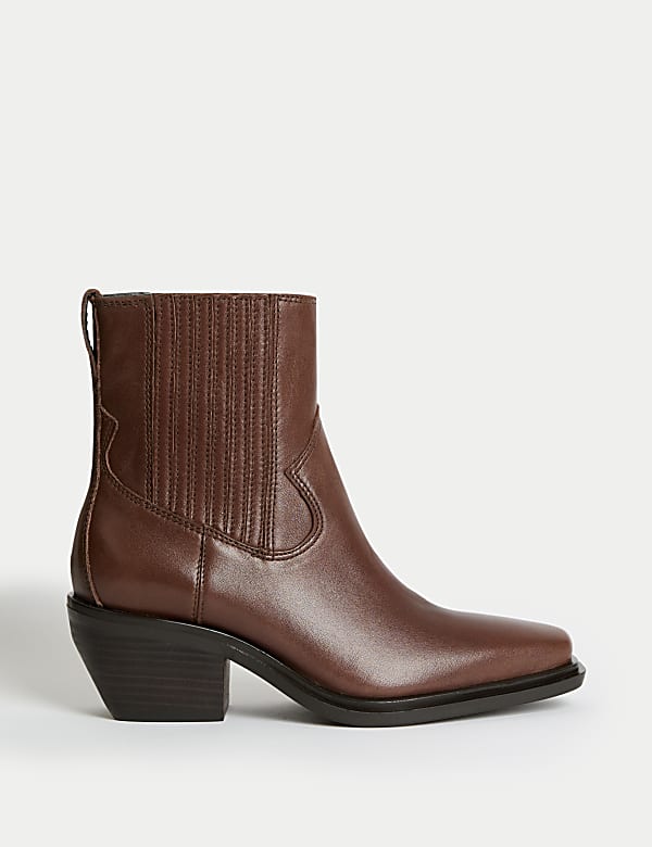 Leather Cowboy Block Heel Boots BLACK Boots M S RO