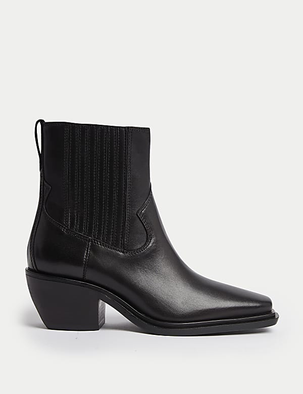 Leather Cowboy Block Heel Boots BLACK Boots M S ID