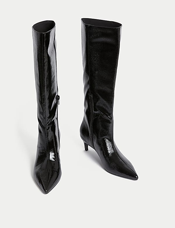 Kitten Heel Pointed Toe Knee High Boots - BN