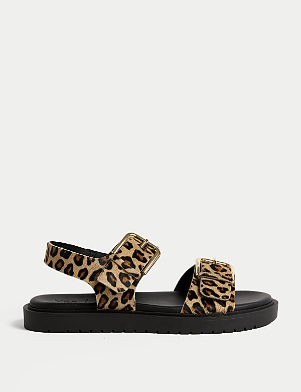 Leather Leopard Print Flatform Sandals - NL