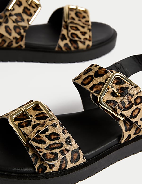 Leather Leopard Print Flatform Sandals - NO