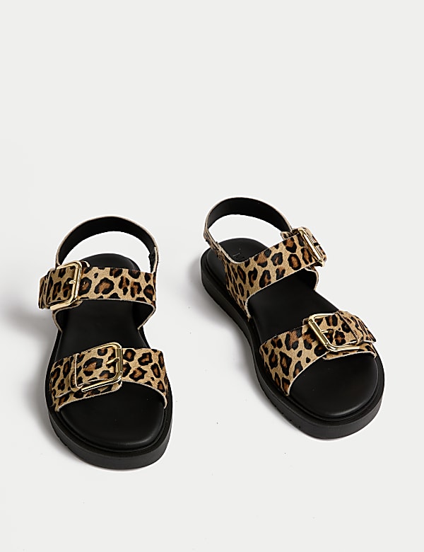 Leather Leopard Print Flatform Sandals - NO