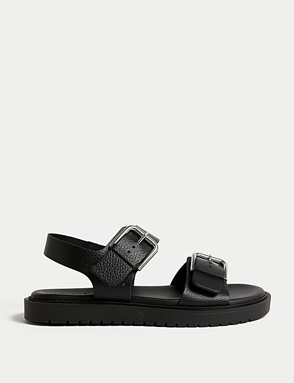 Leather Buckle Flatform Sandals - NL