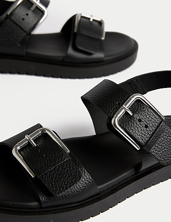 Leather Buckle Flatform Sandals - RS