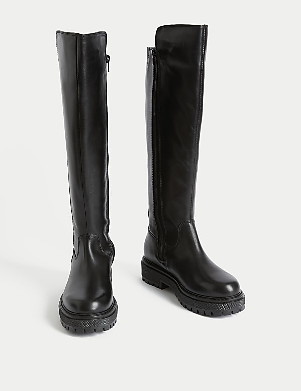 Leather Flatform Over The Knee Boots - ID