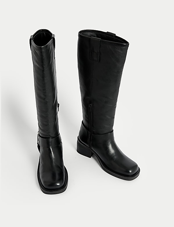 Leather Biker Knee High Boots - CA