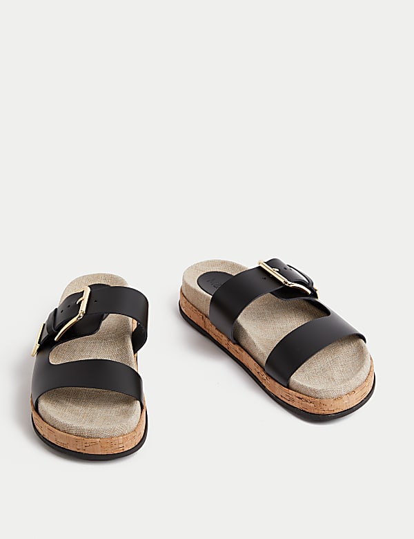 Leather Buckle Footbed Sandals - NZ