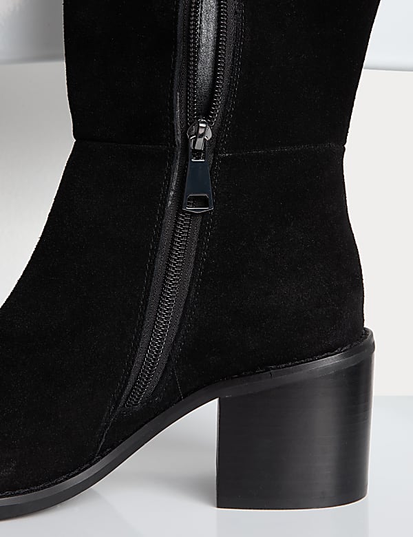 Suede Block Heel Knee High Boots - CA