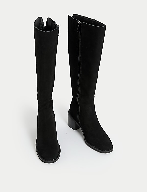 Suede Block Heel Knee High Boots - CA