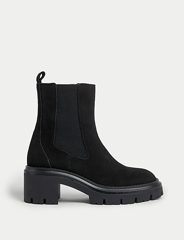 Black suedette chunky chelsea boots best sale
