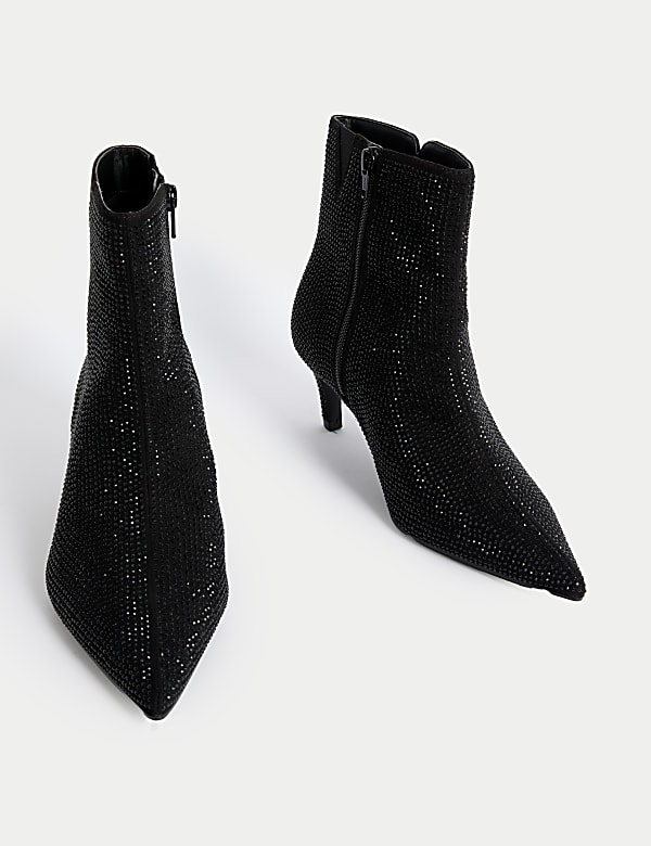 Bottines &eacute;tincelantes &agrave; bout pointu et talons bobine - FR