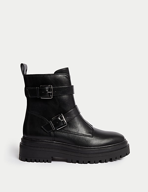 Marks Spencer Chunky Buckle Flatform Ankle Boots Black 6