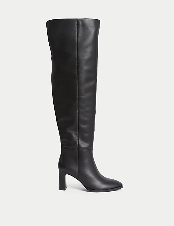Marks Spencer Leather Block Heel Over the Knee Boots Black 6