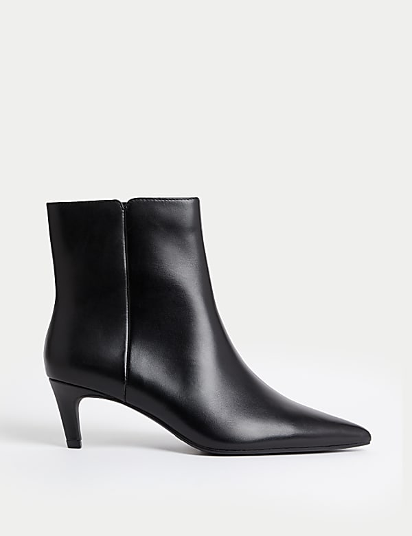 Marks Spencer Leather Kitten Heel Pointed Ankle Boots Black 5