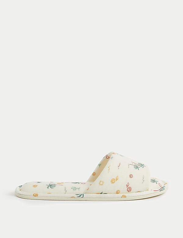 Palm Print Open Toe Mule Slippers CREAM MIX Slippers M S CA