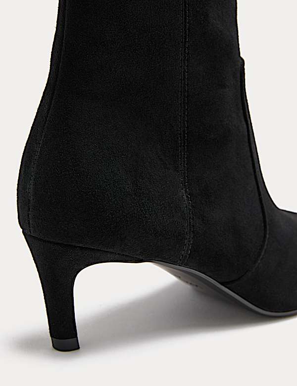 Suede Kitten Heel Pointed Ankle Boots - EE