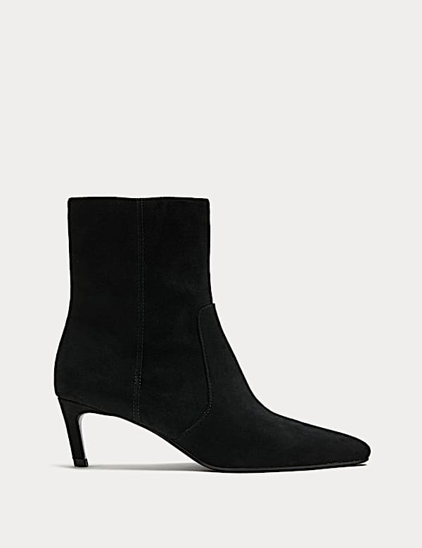Suede Kitten Heel Pointed Ankle Boots - EE