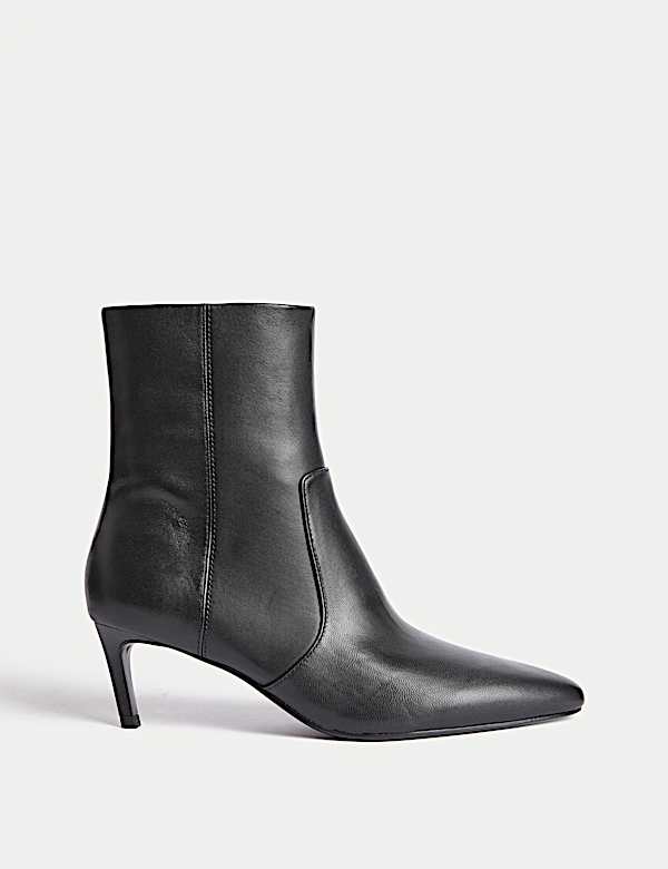 Leather Kitten Heel Pointed Ankle Boots - CA