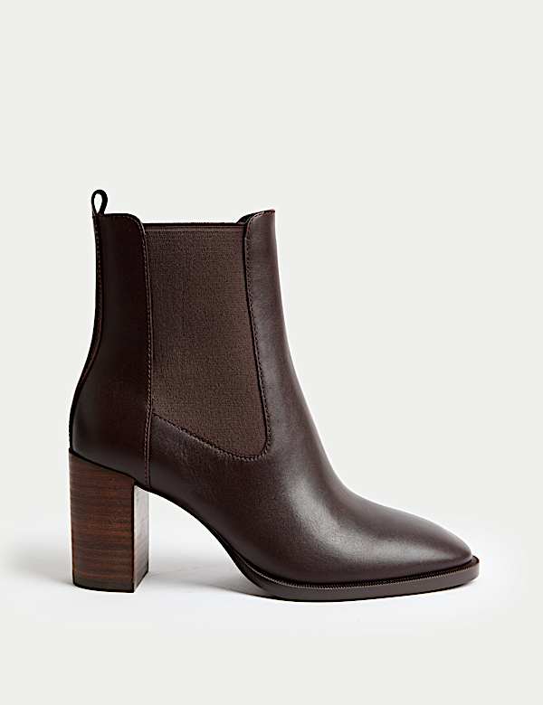Wide Fit Leather Chelsea Block Heel Ankle Boots - US