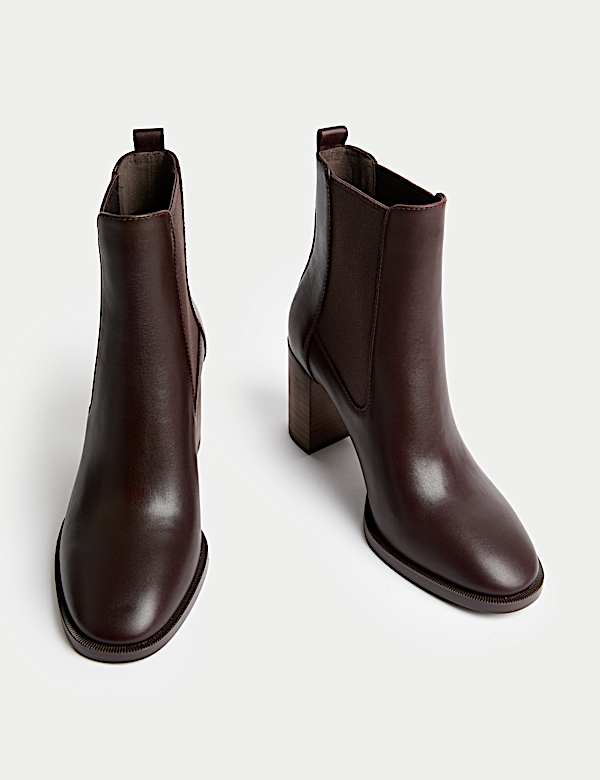 Leather Chelsea Block Heel Ankle Boots - CA