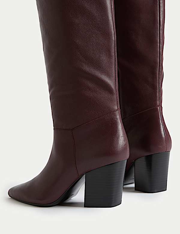 Leather Pointed Knee High Boots - JE