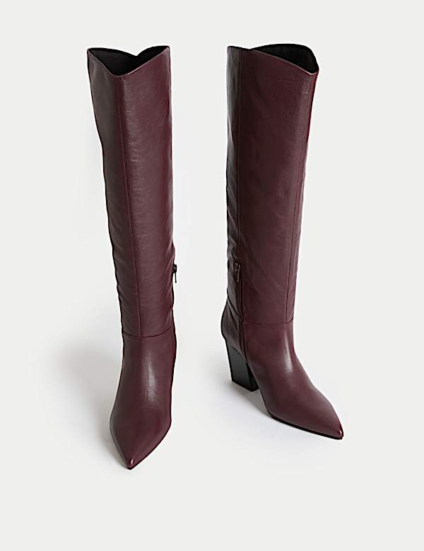 Leather Pointed Knee High Boots - JE