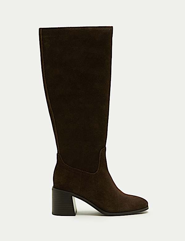 Suede Block Heel Knee High Boots - BN