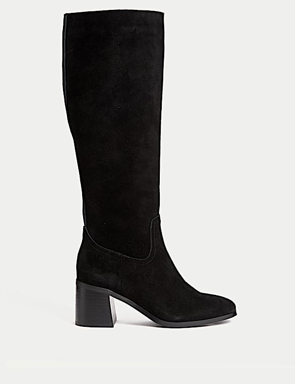 Wide Fit Suede Block Heel Knee High Boots - US