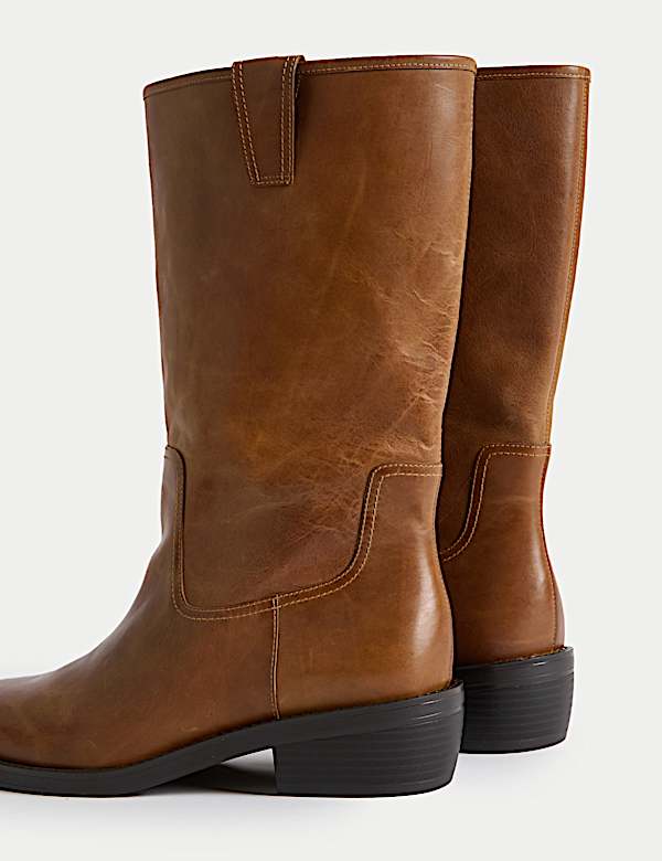 Bottes en cuir à enfiler hauteur mi-mollet - FR