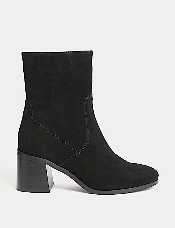 Suede Block Heel Ankle Boots - US