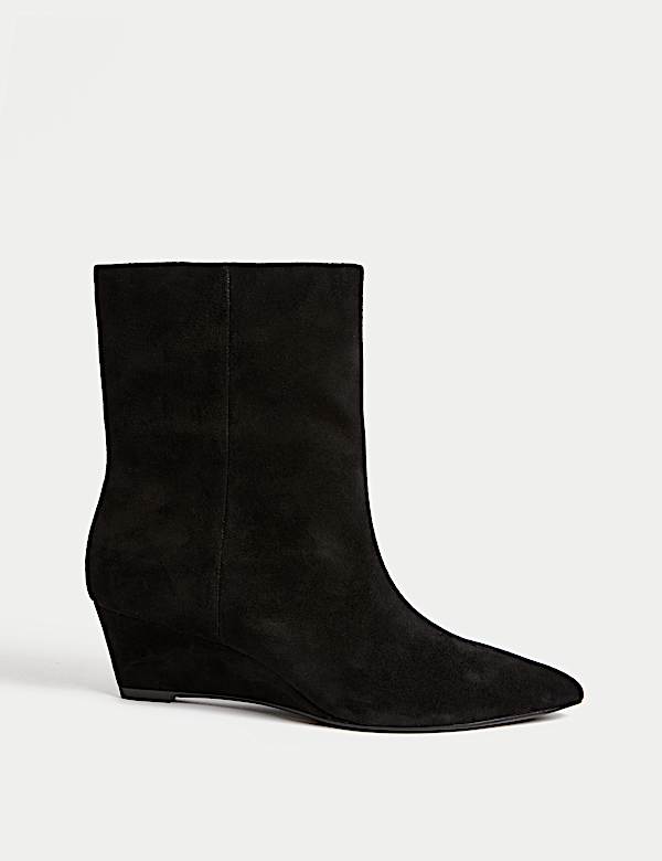 Suede Wedge Pointed Ankle Boots - AU