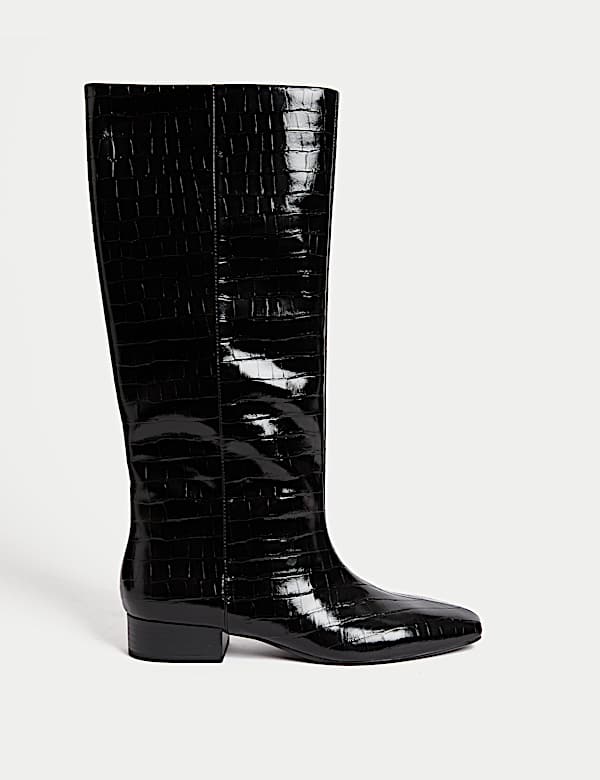 Patent Croc Block Heel Knee High Boots - US