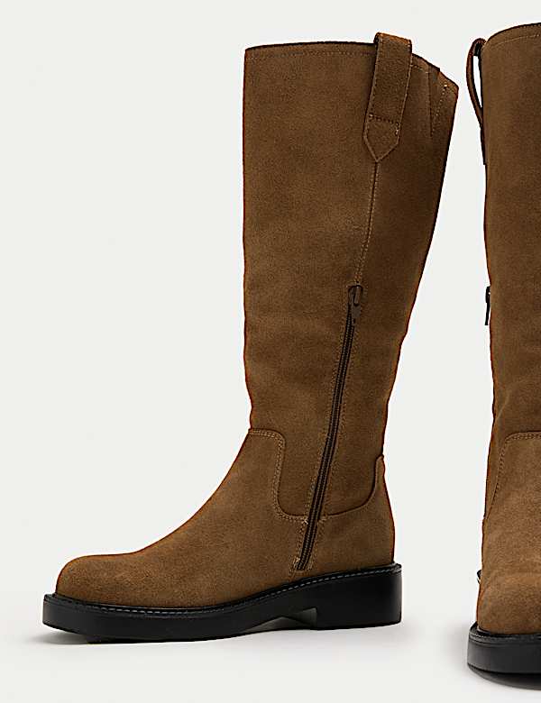 Suede Faux Fur Lined Knee High Boots - BN