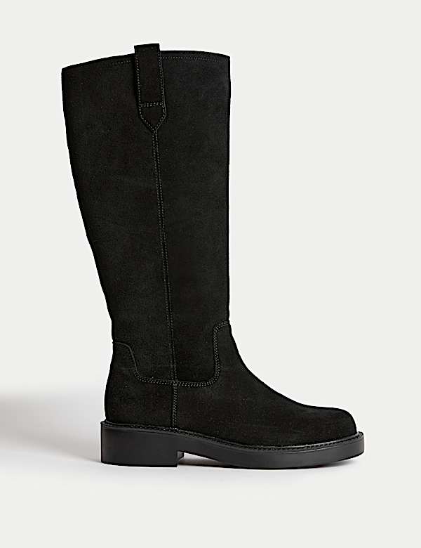 Suede Chunky Pull On Knee High Boots - VN