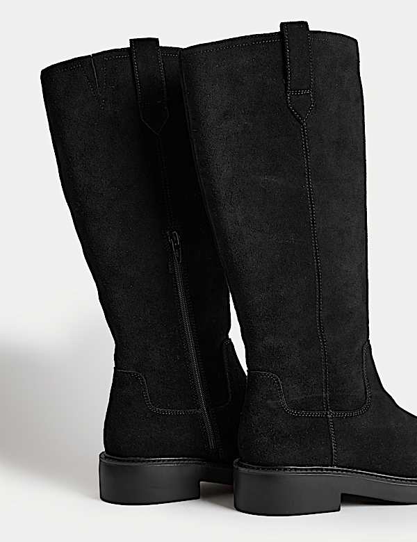 Suede Chunky Pull On Knee High Boots - FR