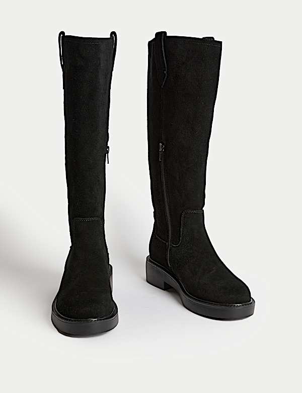 Suede Chunky Pull On Knee High Boots - FR