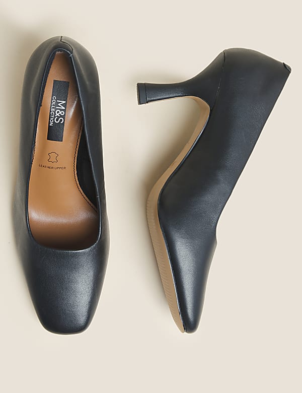 Leather Square Toe Court Shoes