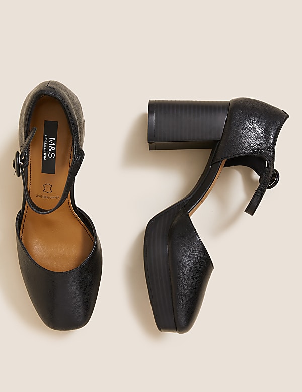 Leather Platform Square Toe Heels