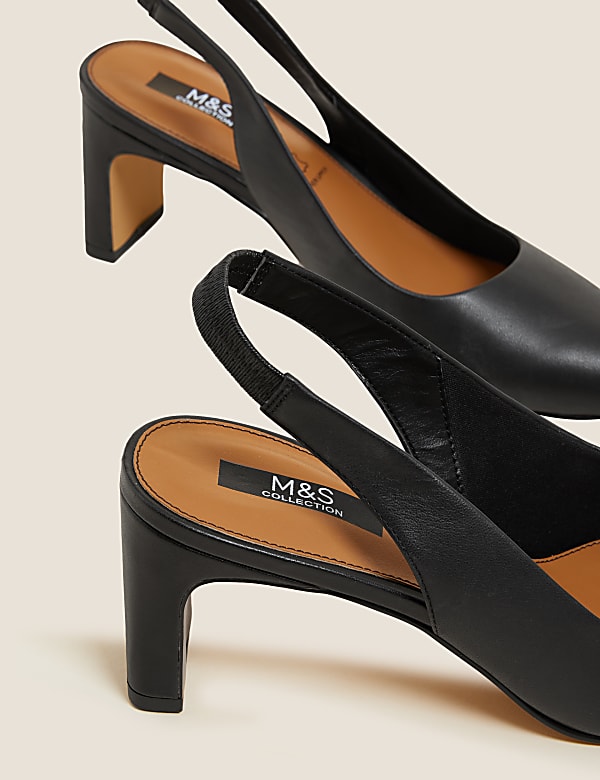 Leather Block Heel Pointed Slingback Shoes