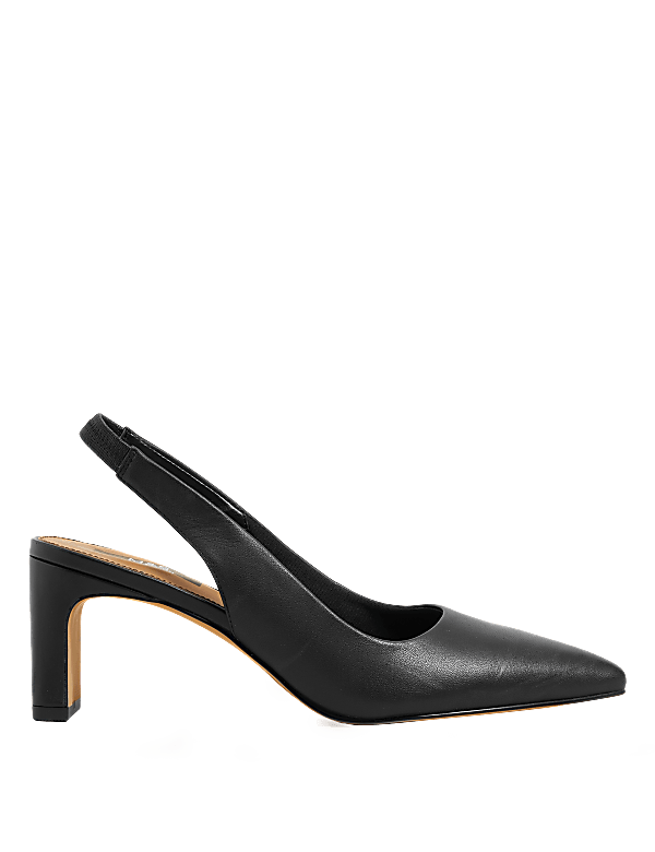 Leather Block Heel Pointed Slingback Shoes