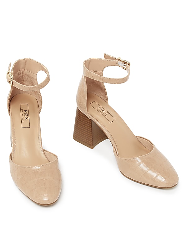 Ankle Strap Block Heel Court Shoes