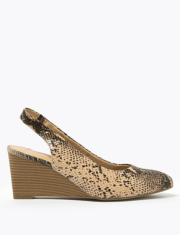 Printed Wedge Pointed Slingback Shoes