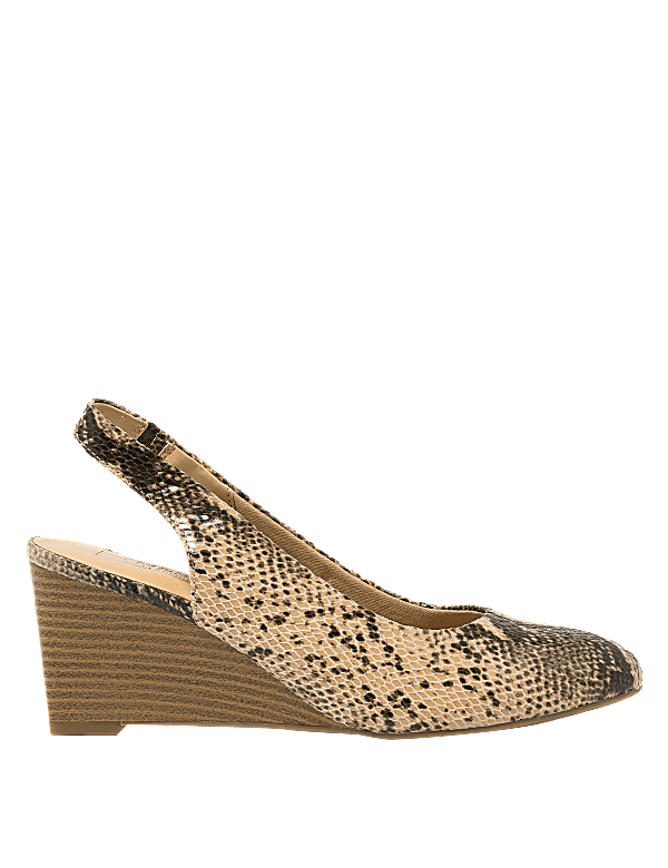 Printed Wedge Pointed Slingback Shoes
