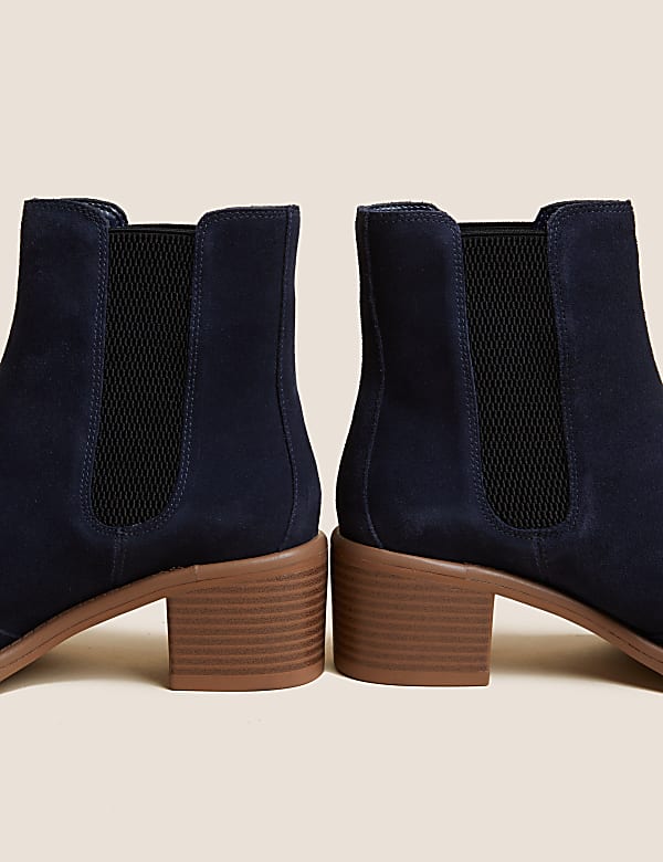 Suede Chelsea Block Heel Ankle Boots