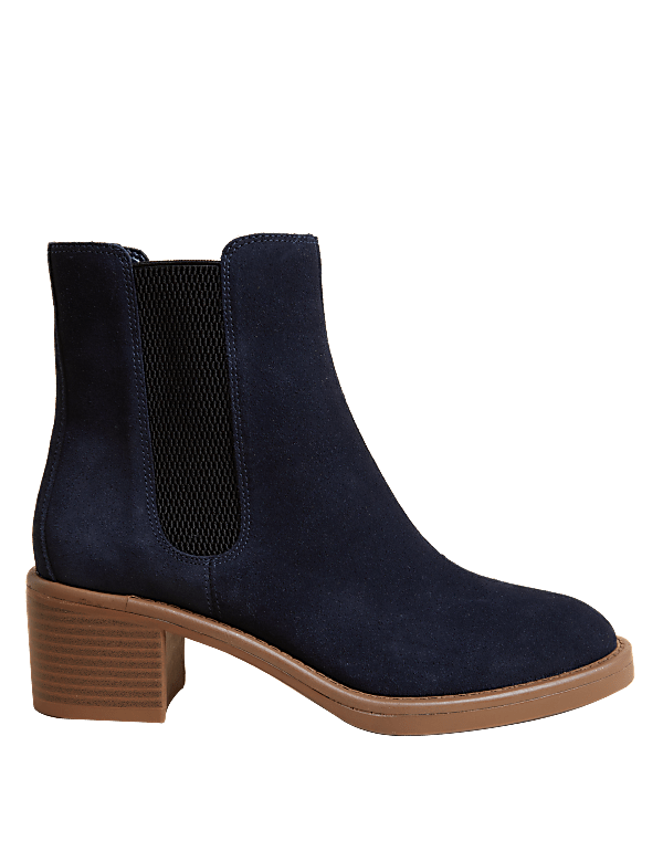 Suede Chelsea Block Heel Ankle Boots