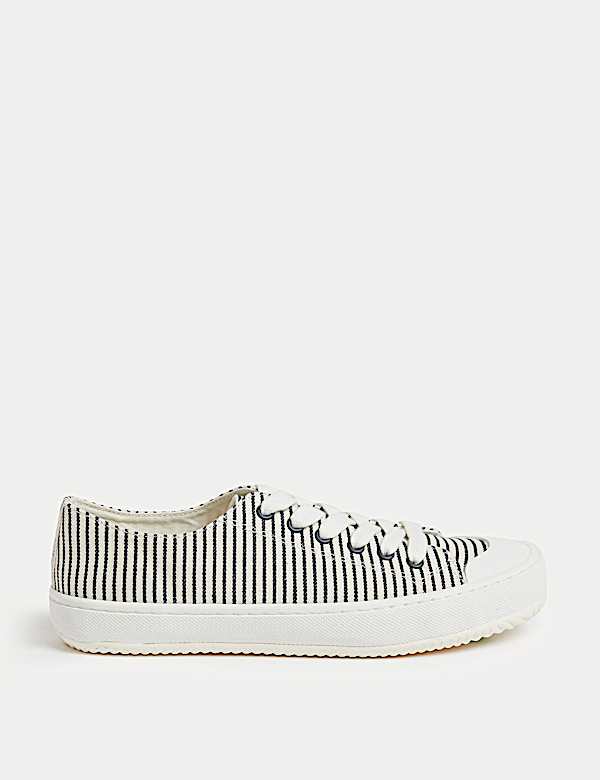 Canvas Lace Up Stripe Trainers - HU
