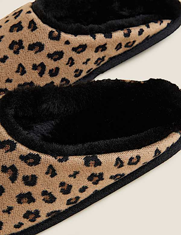 Leopard Print Faux Fur Lined Mule Slippers